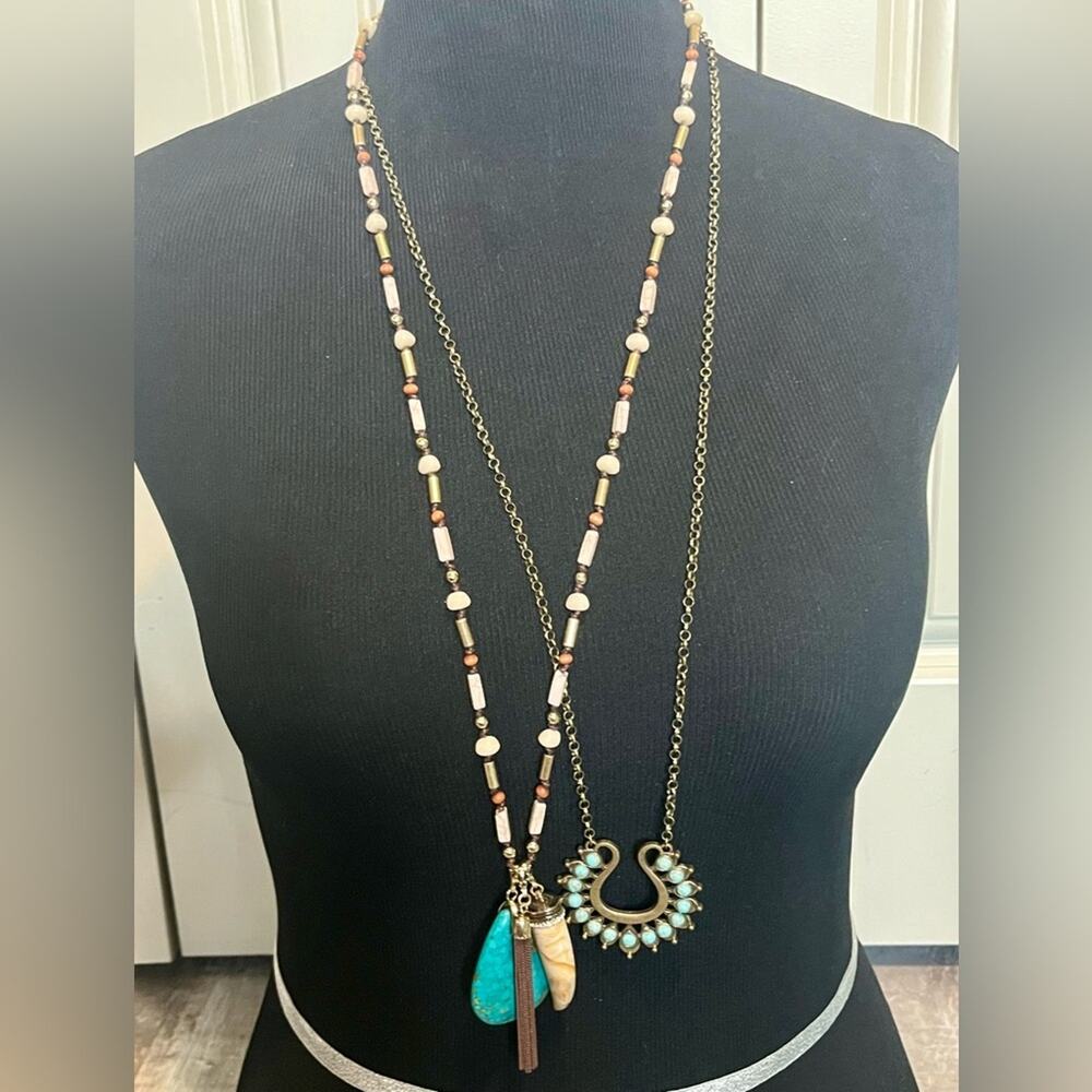 Premier Designs turquoise brass and 3 pendant necklaces